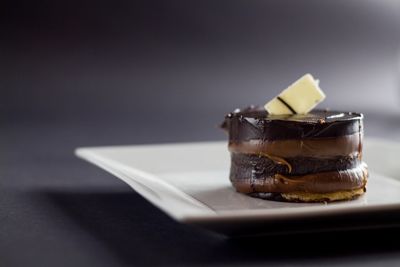 Close-up of chocolate cake on table