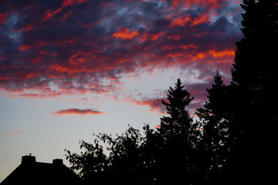 Low angle view of silhouette trees against sky at sunset