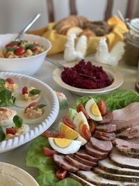 High angle view of dessert in plate on table