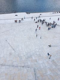 High angle view of people on shore