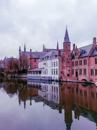 Reflection of buildings in river against sky