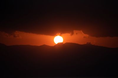 Scenic view of silhouette mountains against sky during sunset