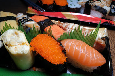 Close-up of sushi in plate