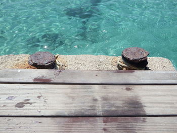 High angle view of wood against sea
