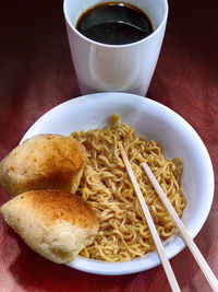 High angle view of food in bowl on table