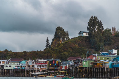 Palafitos stilted houses in castro on chiloe in chile