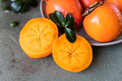 High angle view of orange on table