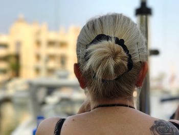 Rear view of woman hair bun