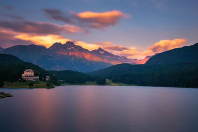 Scenic view of lake against sky during sunset