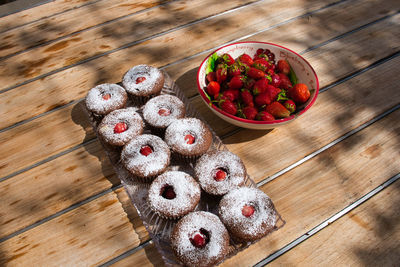 High angle view of fruits in bowl on table