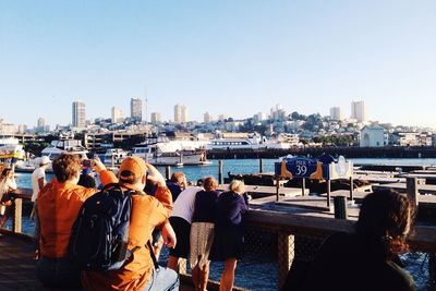 Cityscape against clear sky