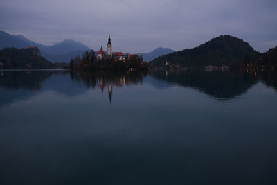 Bled lake at blue hour, slovenia