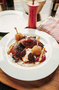 Close-up of food in plate on table