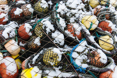 Colorful buoys and fishing net