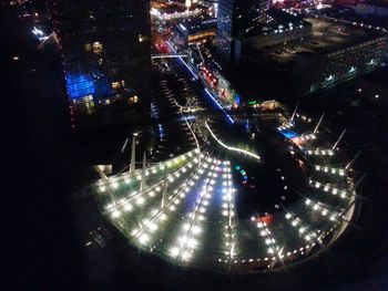 High angle view of light trails on road at night