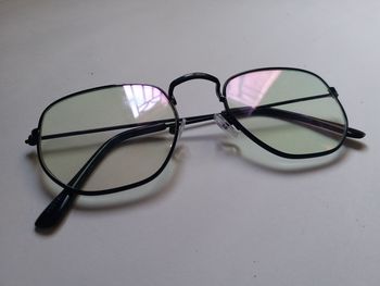 High angle view of eyeglasses on table