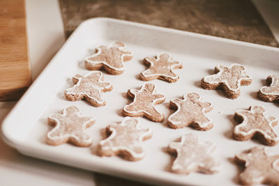 High angle view of cookies on table