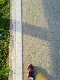 Low section of woman standing on road