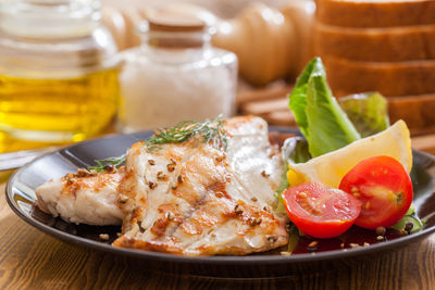 Close-up of food served in plate