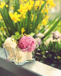 Close-up of ice cream on table