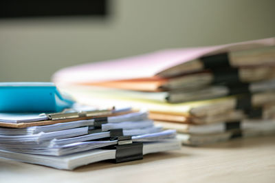 Stack of books on table