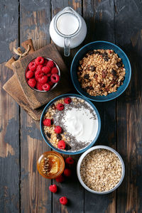 High angle view of breakfast on table