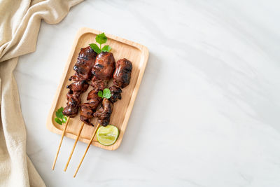 High angle view of food on table
