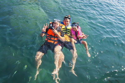 High angle view of people in sea