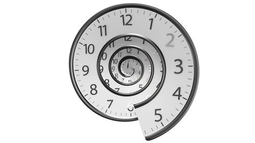 Close-up of clock on white background