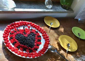 High angle view of cake on table