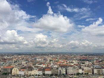 High angle shot of townscape against sky