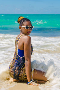 Portrait of a female young adult at the beach