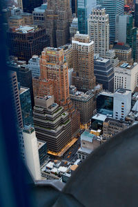 High angle view of modern buildings in city