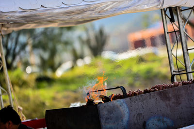 Close-up of meat in barbeque