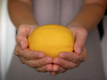 Midsection of person holding lemon