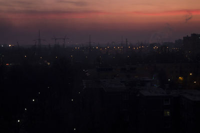 Aerial view of city at night