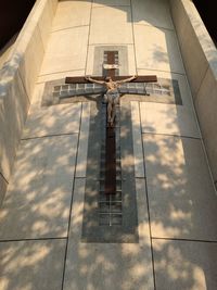 Low angle view of statue against building