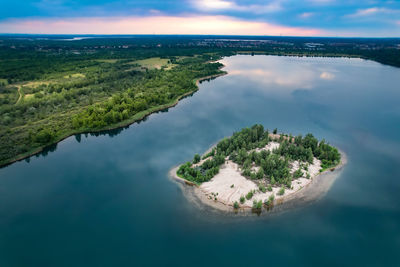 Panoramic view of bay against sky