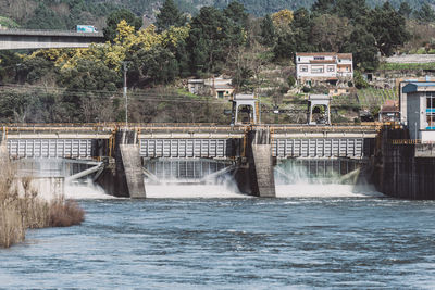 View of dam by river
