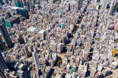 High angle view of city buildings