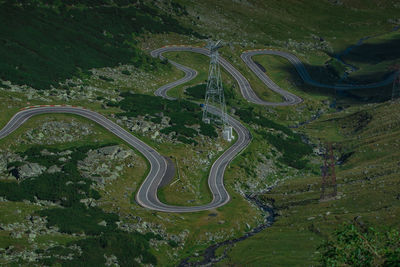 High angle view of winding road on landscape