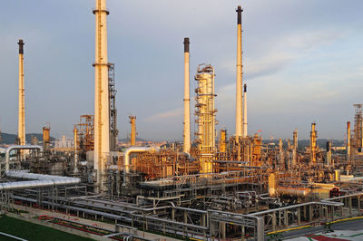 Panoramic view of factory against sky