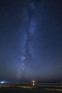 Scenic view of sea against milky way at night