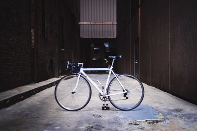 Bicycle parked at night
