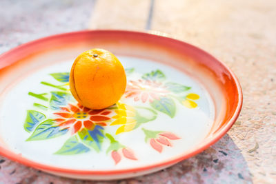 Close-up of orange on tray