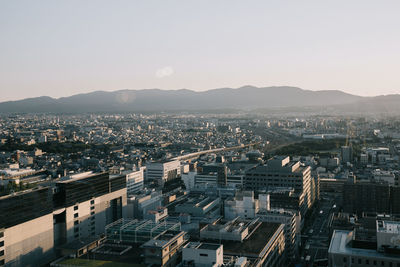 High angle view of buildings against sky in city