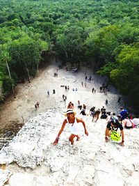 High angle view of people at beach