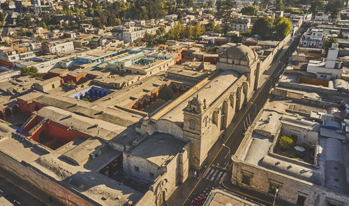 High angle view of buildings in city