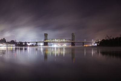 View of bridge over lake against cloudy sky