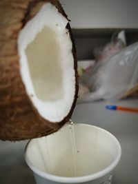 Close-up of coffee cup on table